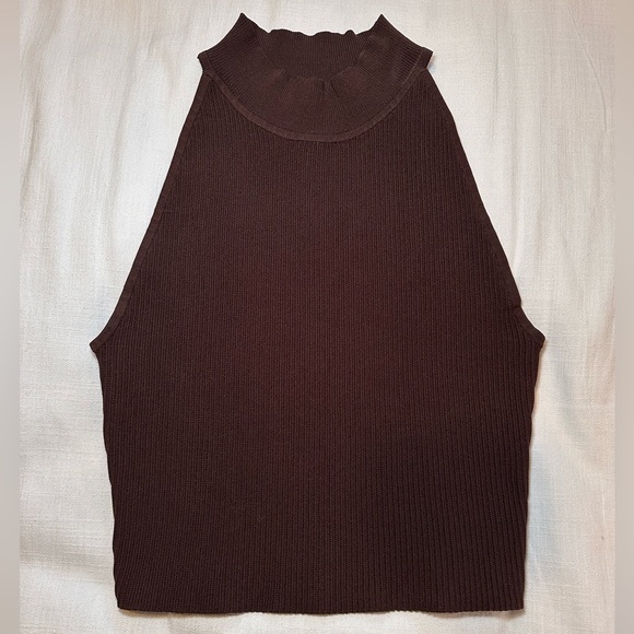 Aritzia Babaton Sculpt Knit Mockneck Halter Top Chocolate Brown - Picture 5 of 15